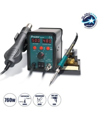 GloboStar® 79979 ProsKit SS-979 Ψηφιακός Σταθμός Συγκόλλησης 2in1 με Dual Digital Ψηφιακή Οθόνη - Κολλητήρι - Πιστόλι Θερμού Αέρα Hot Air Soldering Welding Gun και PID Προγραμματιζόμενο Σύστημα Ελέγχου Θερμοκρασίας - 760W